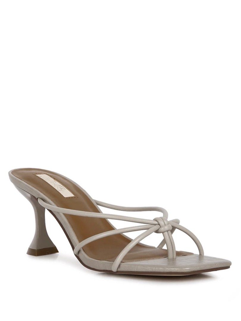 LONDON RAG Taupe Knotted Strap Mid Heel Sandals Women s Fashion