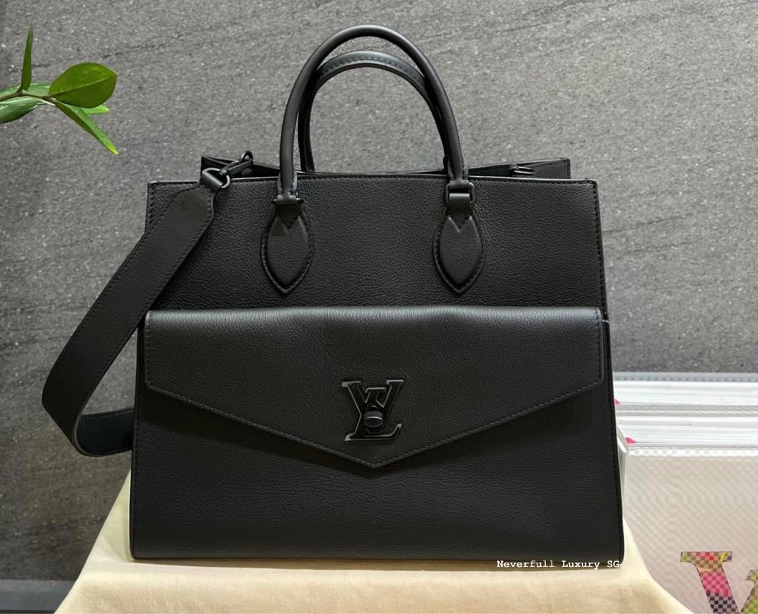 Louis Vuitton Lockme Tote All Black MM Calfskin Leather Luxury