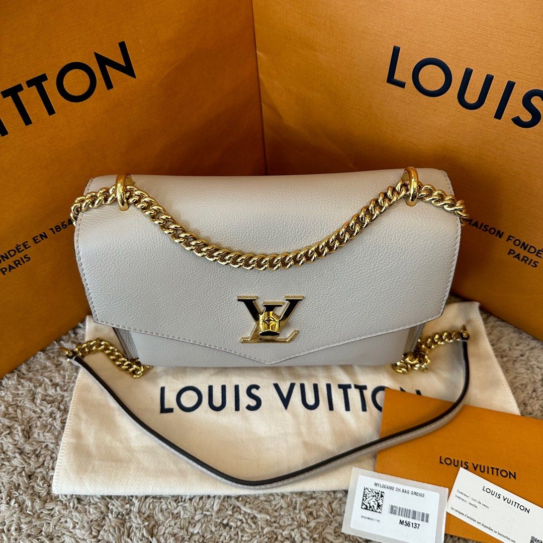 LOUIS VUITTON Soft Calfskin MyLockme Chain Bag BB Greige 621269