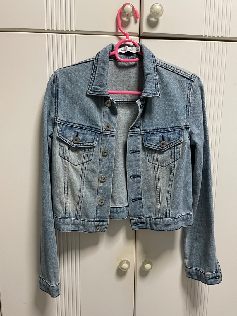 ACL Blue Denim Cropped Belted Blue Jean Jacket with Zippered Pockets by A.  Helm