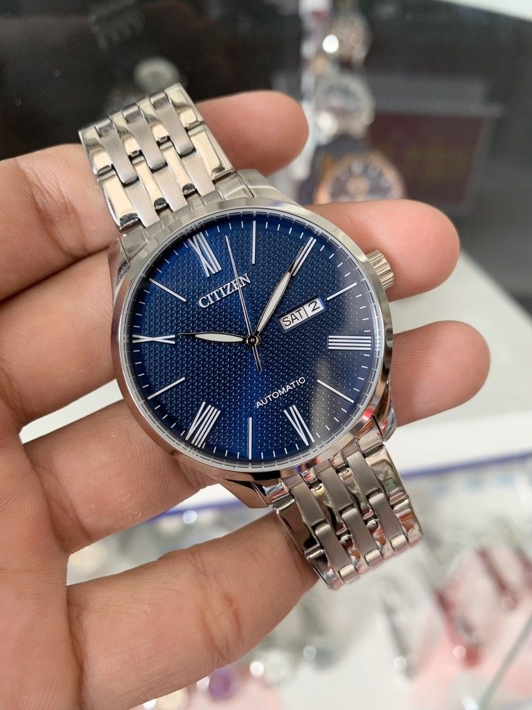 Lowest Price Citizen Men s Automatic Textured Blue Dial Stainless Steel Watch Birthday gift birthday citizen BRAND NEW IN BOX WITH 1 YEAR WARRANTY