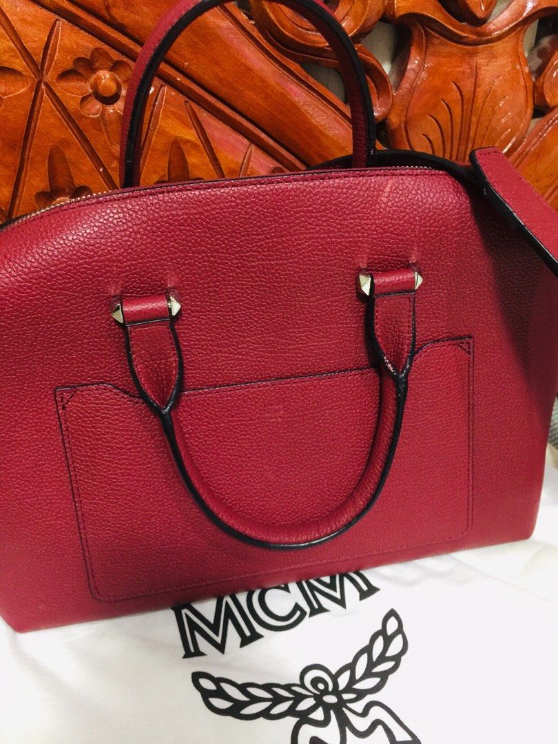 MCM Burgundy Red Leather Ella Boston Top Handle Tote Bag