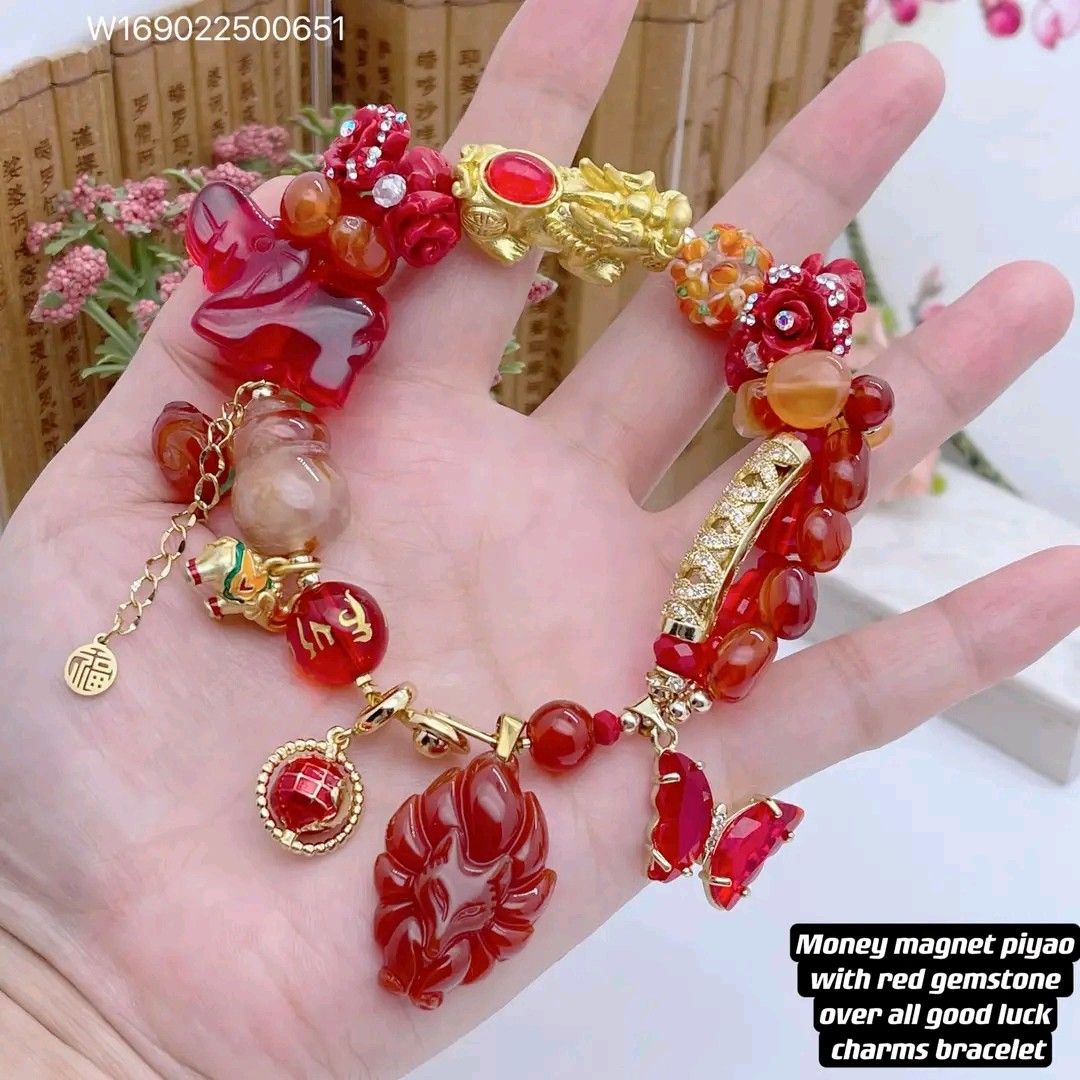 Money magnet piyao with red gemstone bracelet