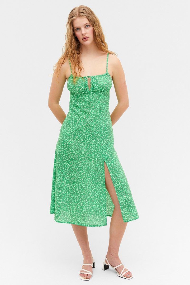 MONKI PH Green floral spaghetti strap midi dress