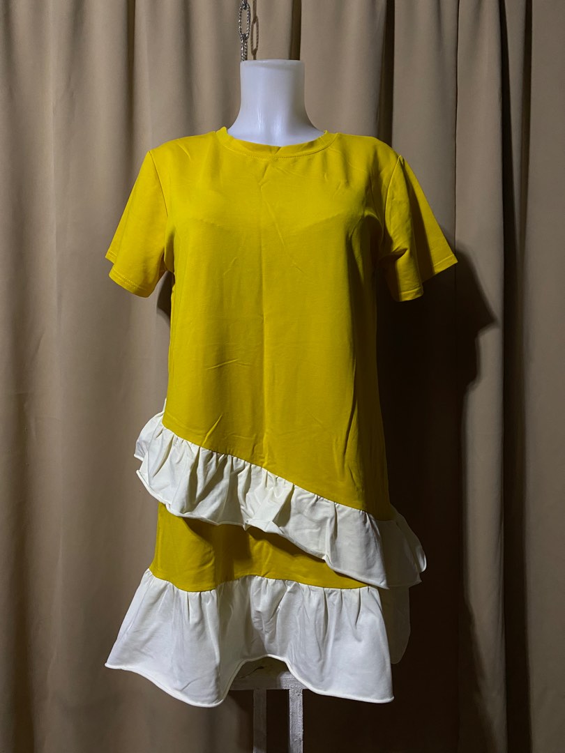 Mustard Ruffles Korean Dress, Women's Fashion, Dresses & Sets, Dresses