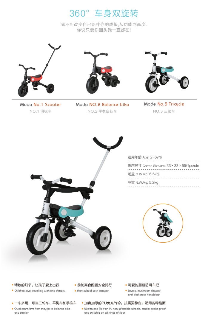 Nadle SL 2 3 in 1 Tricycle Babies Kids Going Out Strollers on
