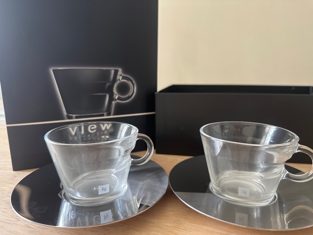Nespresso View Lungo set: 2 Lungo Cups & 2 Stainless Steel Saucers. NEW in  BOX