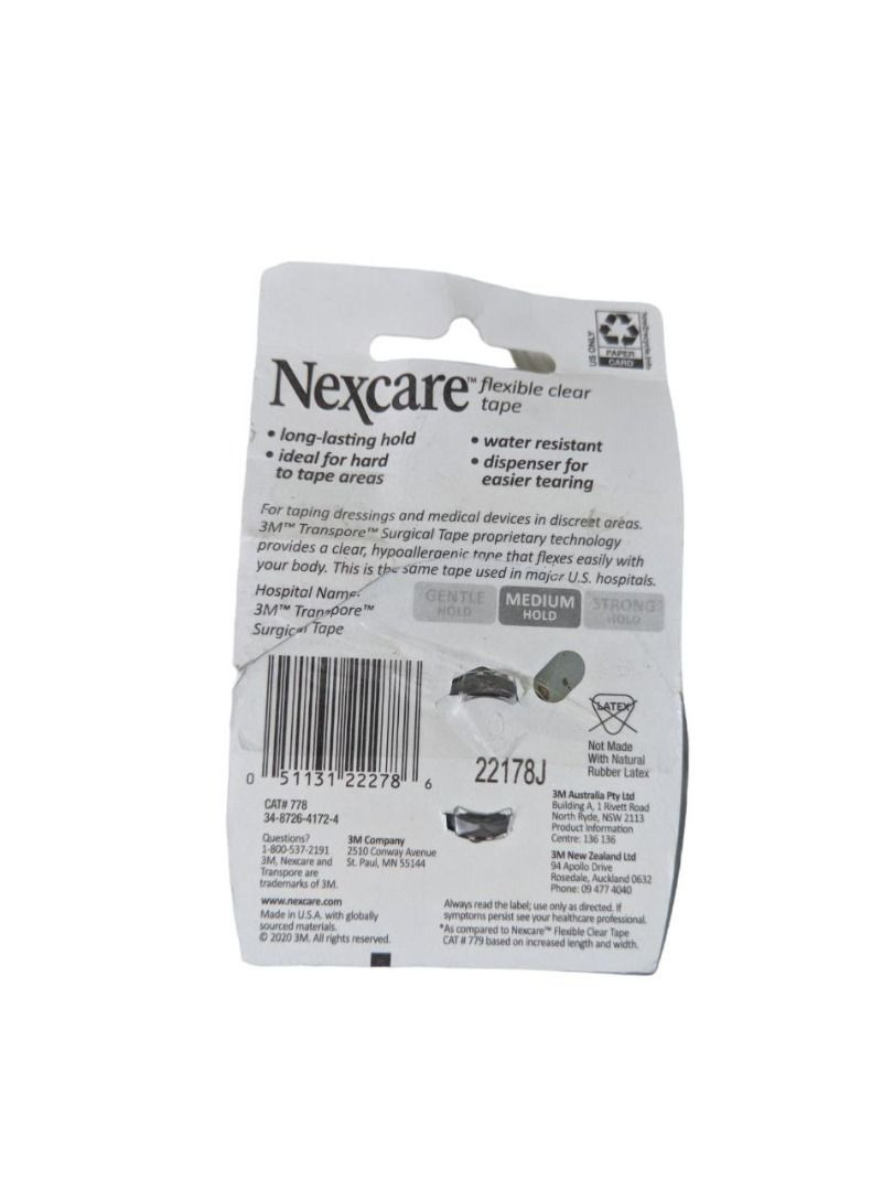 3M Nexcare 771-2PK Flexible Clear Medical First Aid Tape, 1in X 10yd, 2