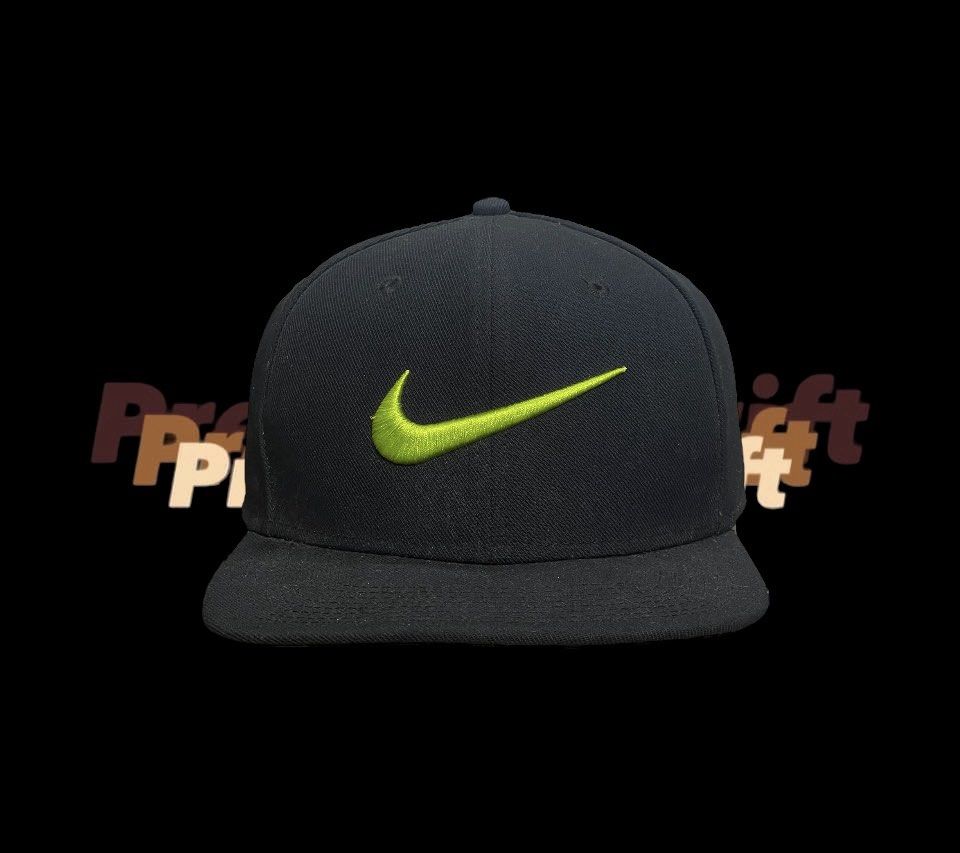 Nike Hat Cap Black Neon Green Check Golf Embroidered