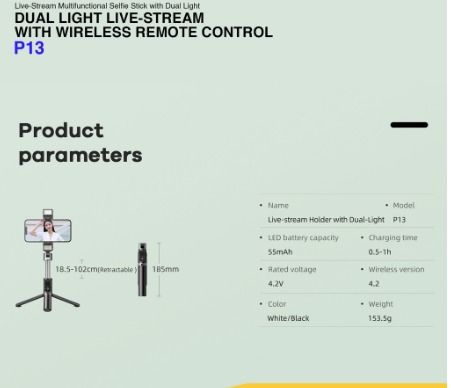 Remax P13 Live Stream Holder Tripod Dual Light 360 Degree Rotation