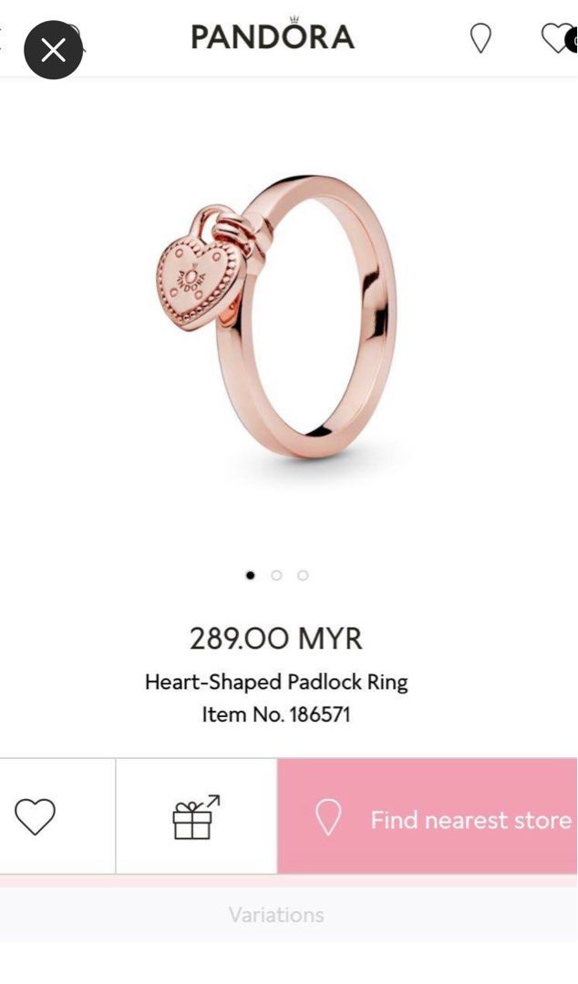Pandora Heart Shaped Padlock Rosegold Size 52 16.5mm