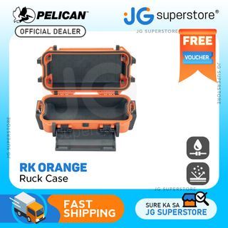 Pelican R20 Personal Utility Ruck Case Watertight Dustproof Hard Casing with Dual-Pivot Latch, Multiple External Attachment Points and Built- in Purge Valve IP68 Rating for Smartphones and Small Accessories (Black, Orange) | JG Superstore