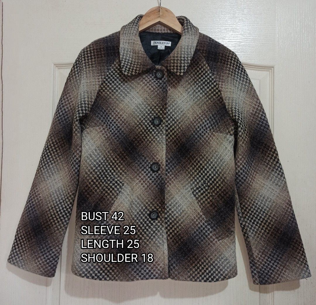 PENDLETON TWEED BROWN SHADOW PLAID WOMENS COAT BLAZER JACKET