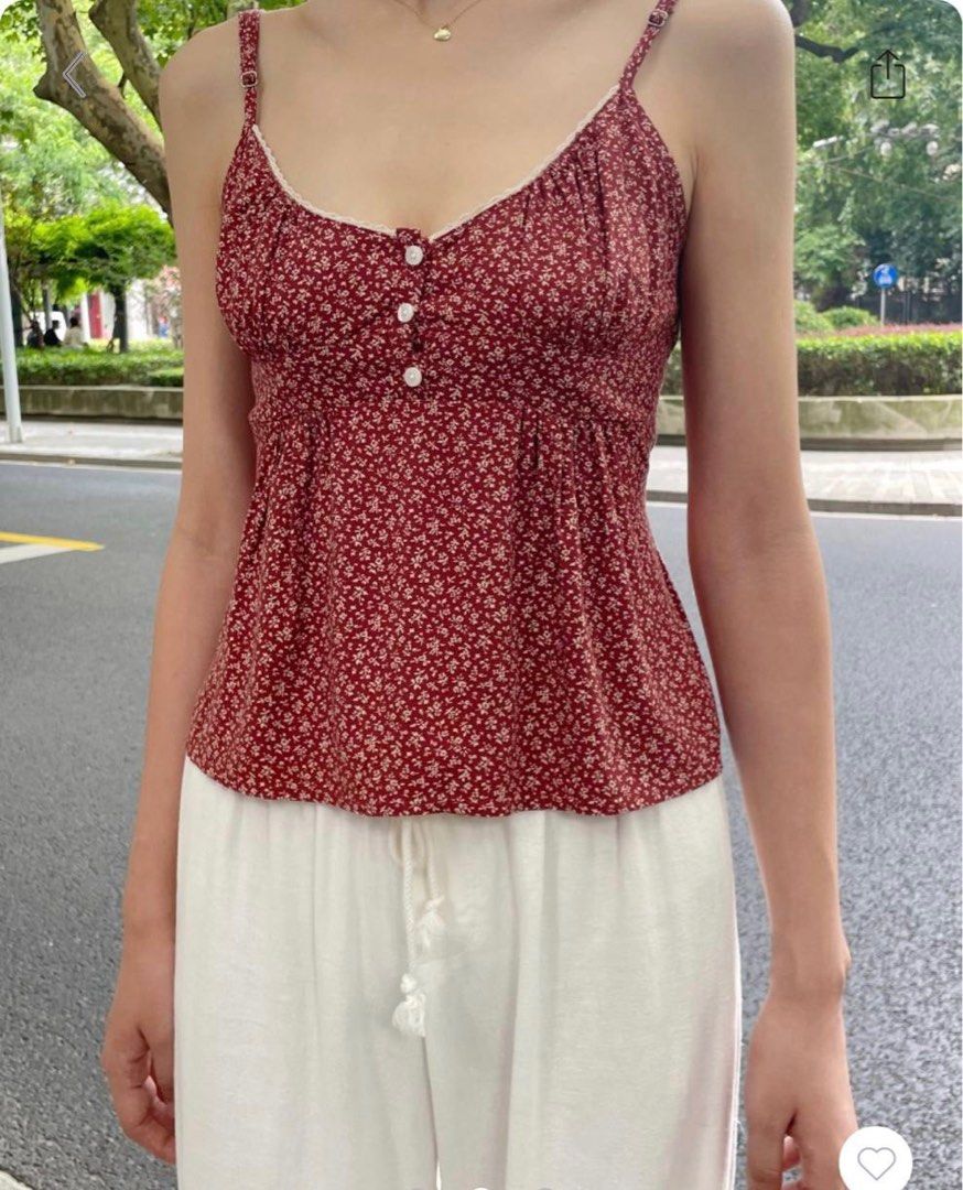 RARE brandy melville tiffany authentic red floral v neck tank top, Women's  Fashion, Tops, Sleeveless on Carousell