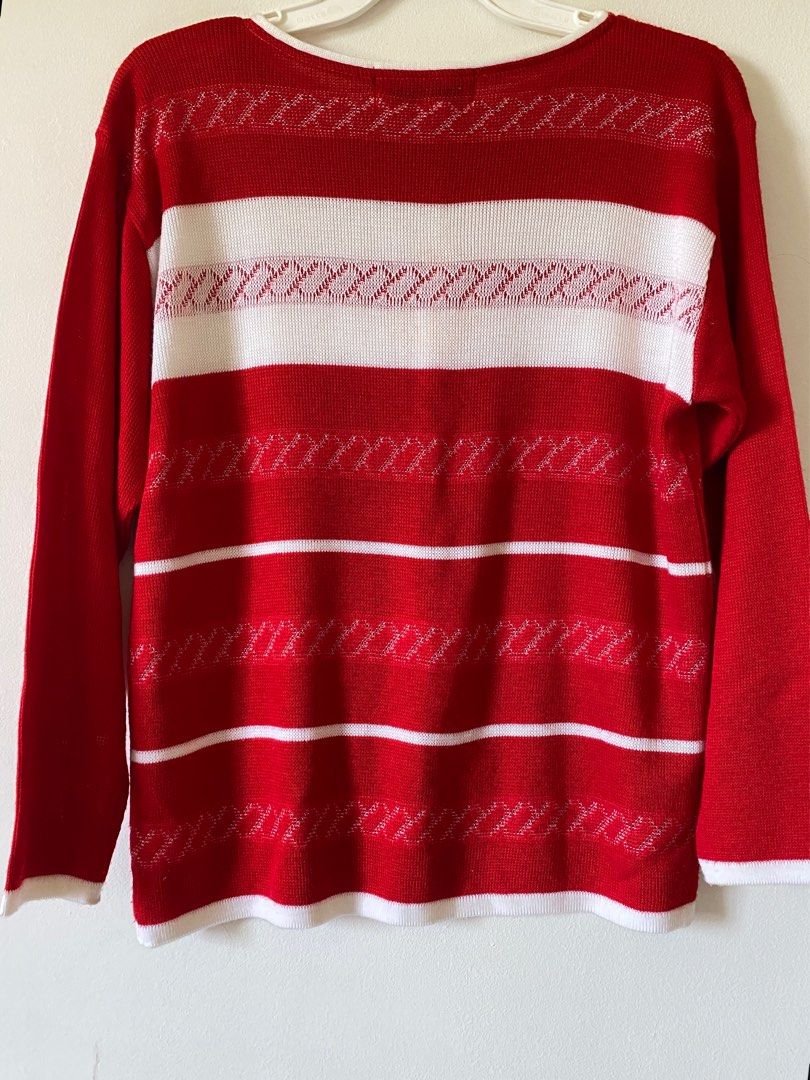 Red White Varsity Sweater Women s Fashion Tops Longsleeves on
