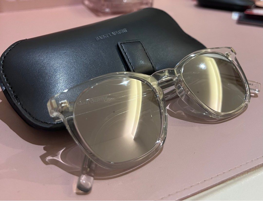 Saint Laurent Silver Transparent Sunglasses with Light Grey Mirror Lens