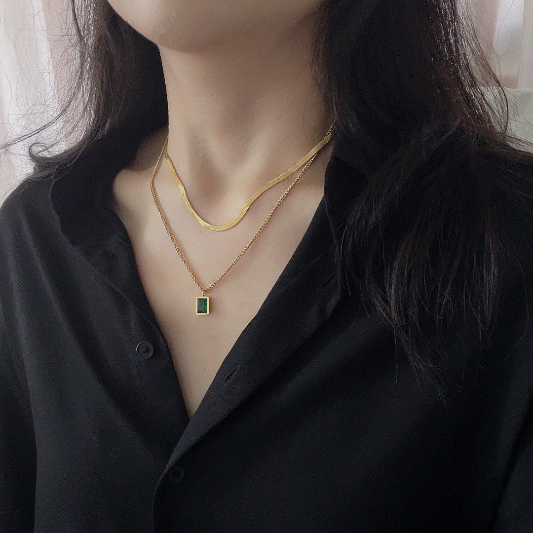 Sale Double Chain Gold Necklace Emerald Gem Women s Fashion