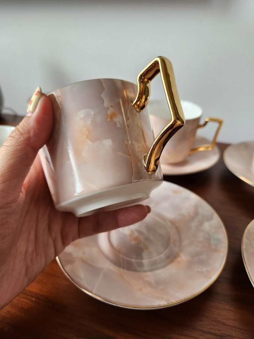 Set of 6 coffee / tea cups marble print, Furniture & Home Living ...