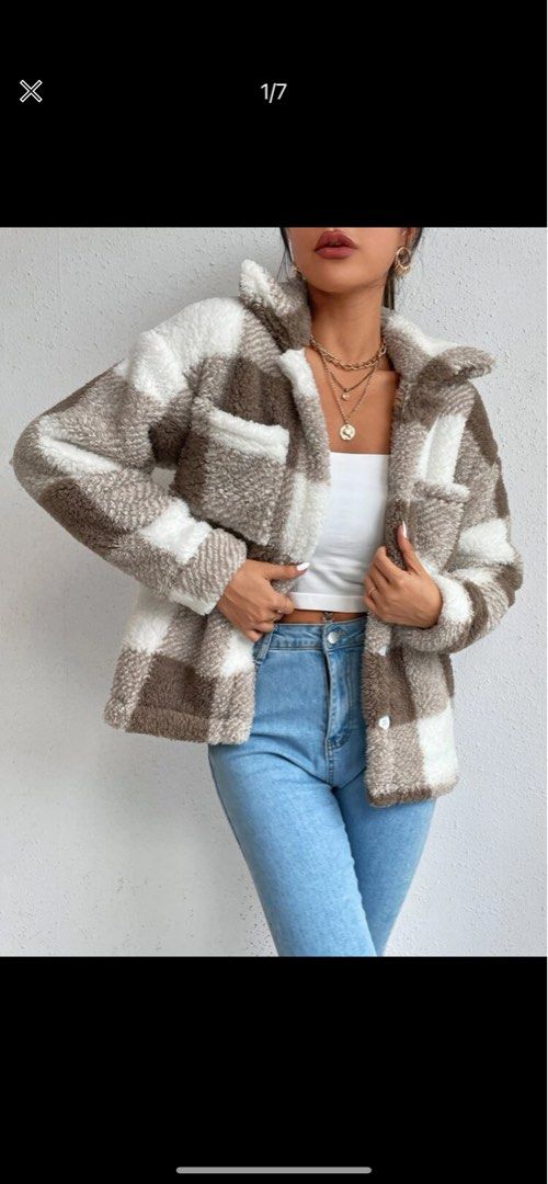 Plaid teddy jacket new arrivals