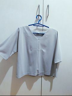 Small boxy croptop formal Gray V neck Blouse top for women