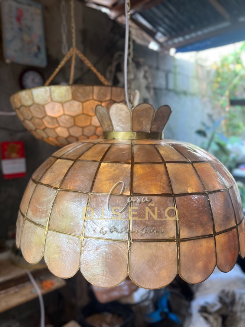 SMOKED CAPIZ HANGING LAMP DINING LAMP Furniture Home Living Lighting Fans Lighting on Carousell