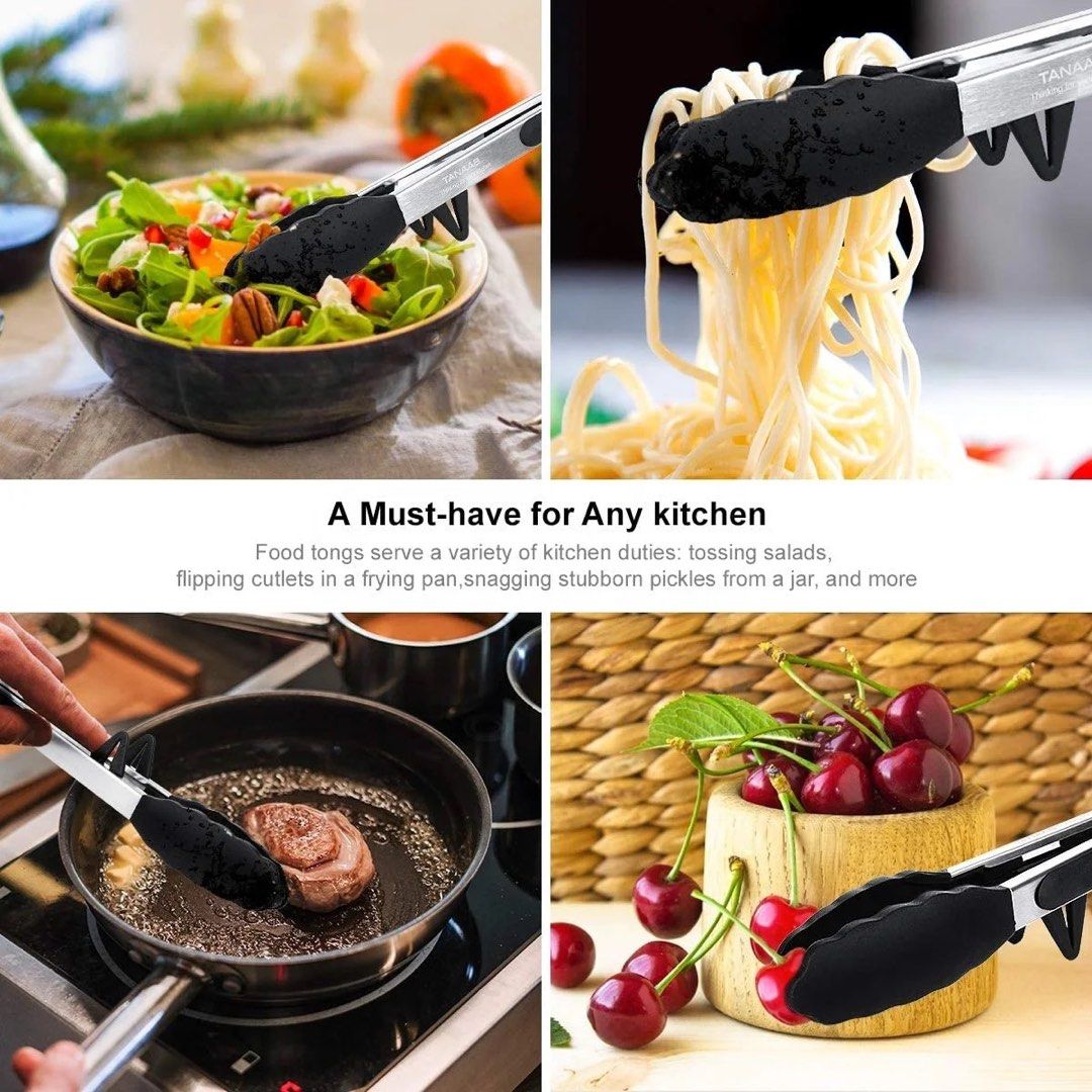 Food Tong Stainless Steel Kitchen Tongs Silicone Non-slip Cooking Clip BBQ  Salad Tools Grill Cooking