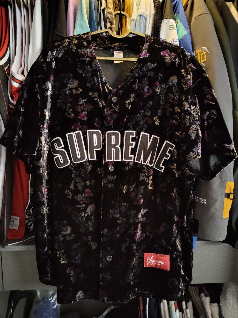 Supreme floral baseball jersey 19fw flower 棒球花jacket 絨面, 名牌