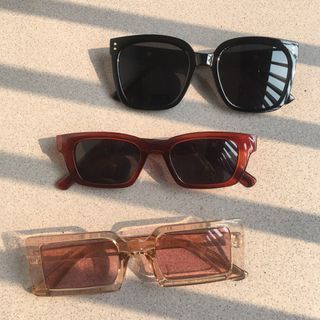 TAKE ALL 3pcs Jennie Brown Square Oversize Full Black Rectangular Tea Mesh Transparent Jelly maroon red merah kemerahan Anti UV UV400 Sunglasses Kacamata Hitam Sunnies Sun Glasses Eyewear Summer Beach Vacation Travel