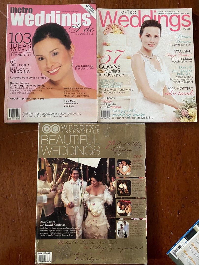 Take all Wedding magazines (Category: Magazines) located in Manila. Submitted by ysabellesthings (Listing ID 1257840190, Image 2). Description: Old wedding magazines 5 pcs No torn pages but stored for a very long time. Pls manage your expectations For pick up in Kawit Cavite or Malate Manila Or via grab/lalamove/jrs/lbc .