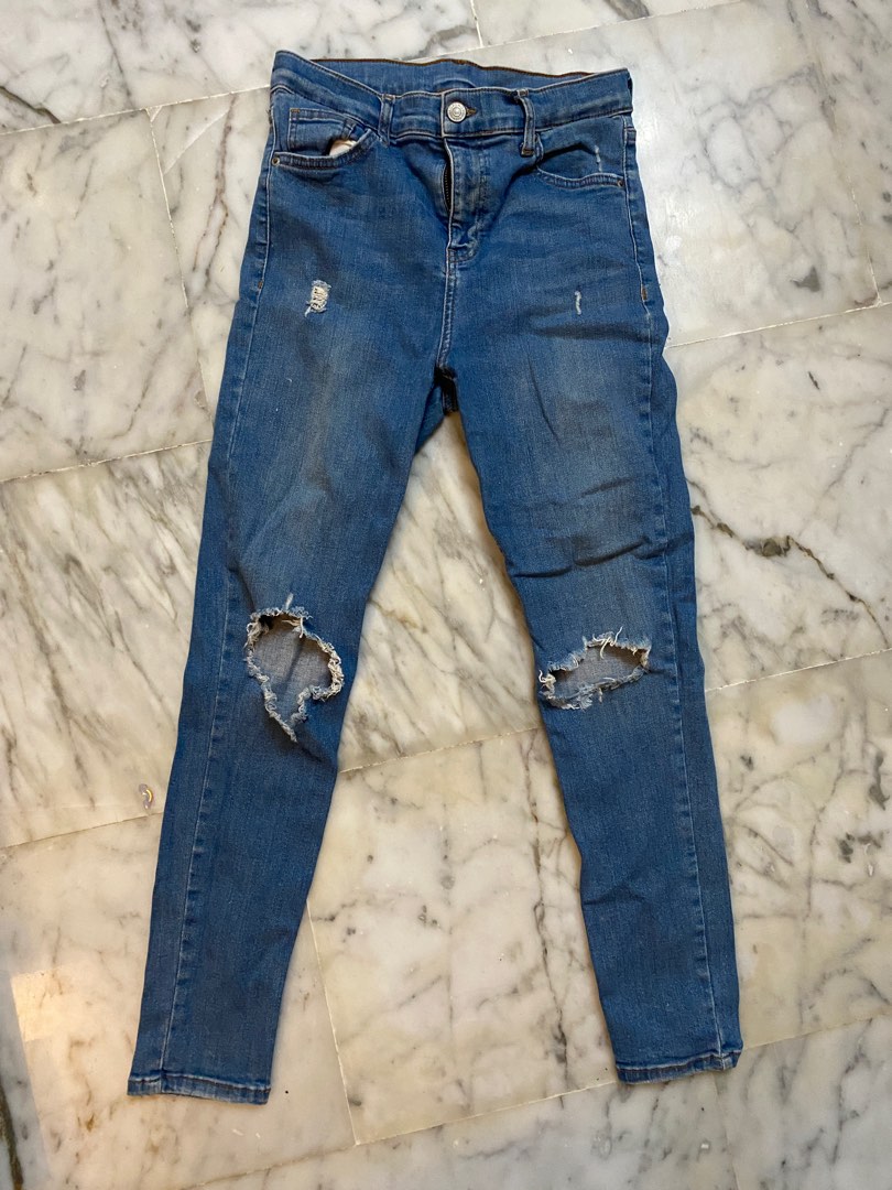 Blue ripped 2025 mom jeans topshop