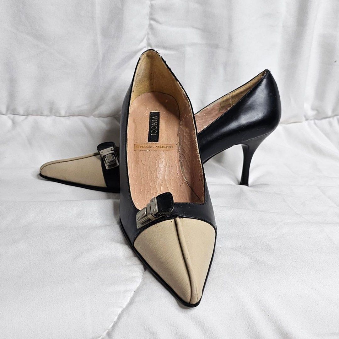 Vincci black and white court shoes, Women's Fashion, Footwear, Heels on Carousell
