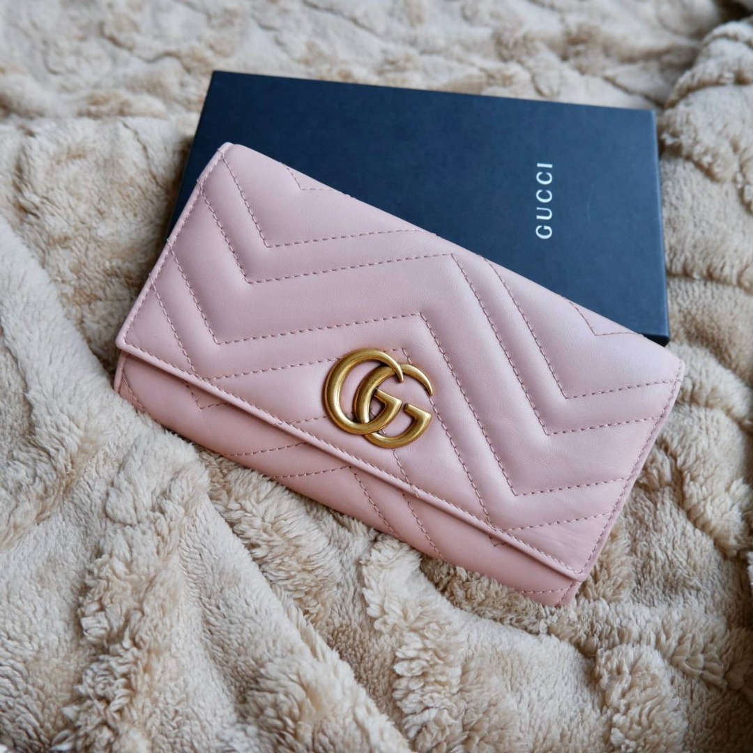 VVGC Gucci Marmont Pale Pink Long Wallet GHW (incl box card) sz 19 x 11  cm mlb