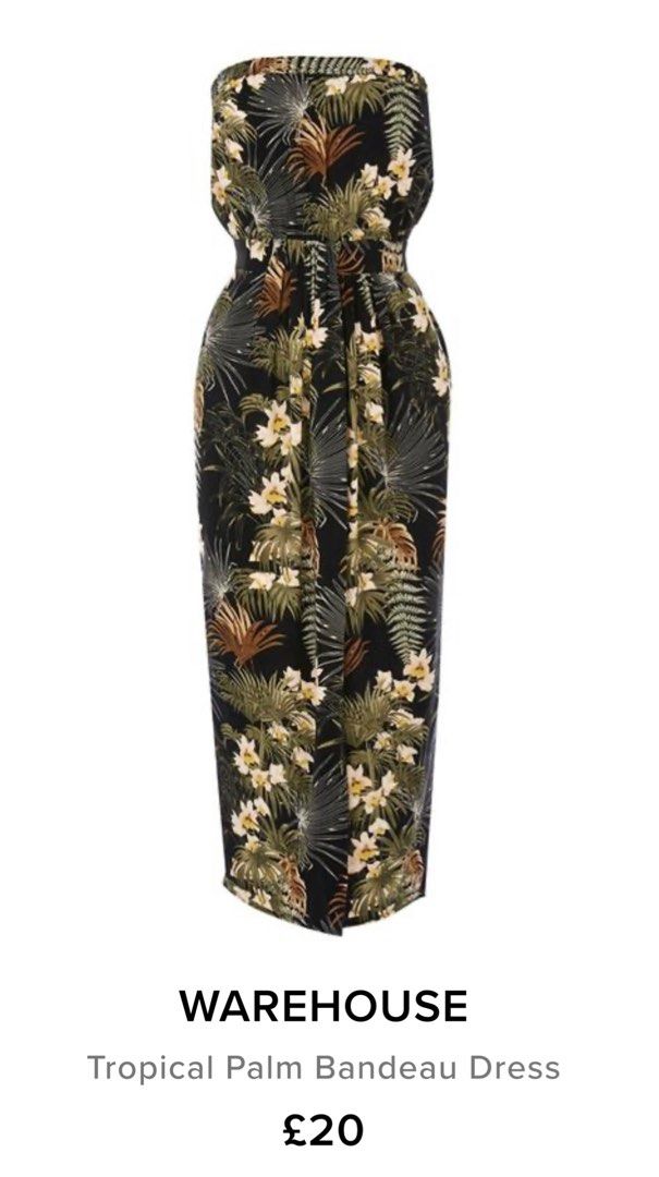 Warehouse Tropical Palm Bandeau Dress Women s Fashion Dresses Sets Dresses on Carousell