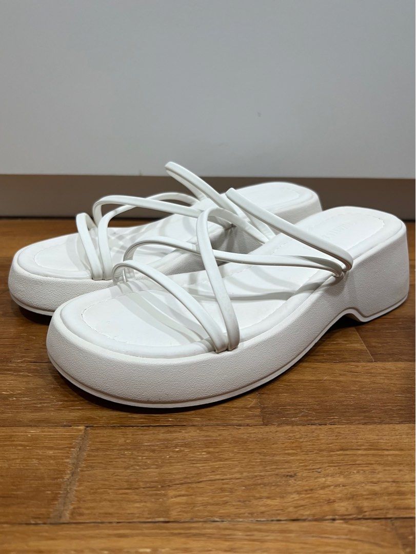 White flat sale platform sandals
