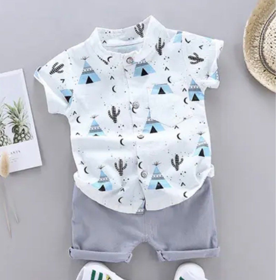 White Print Baby Boy Shirt and Shorts Babies Kids Babies