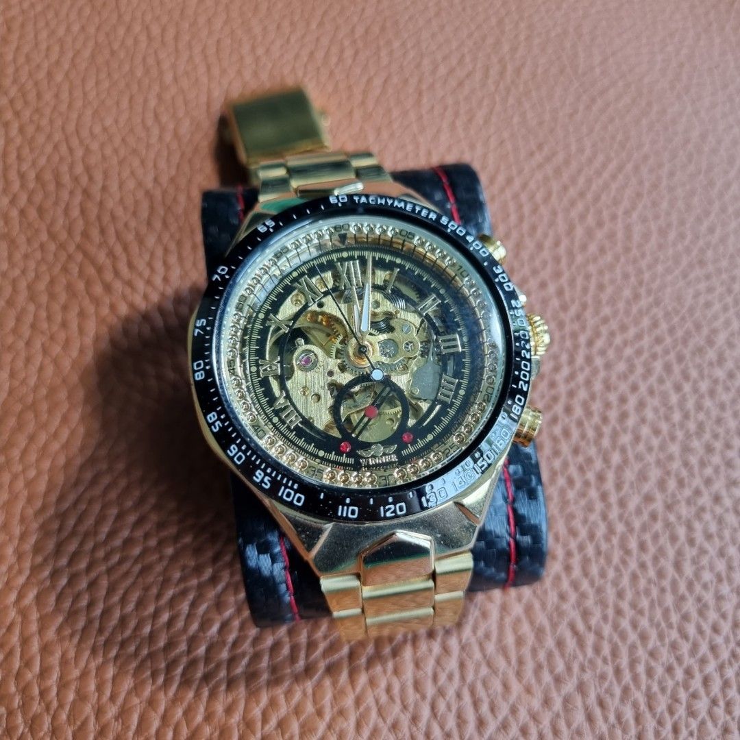 Winner men sport watch yellow gold automatic skeleton Luxury