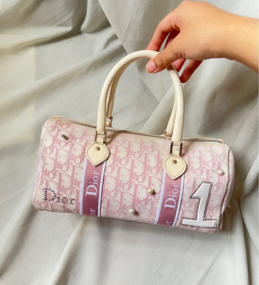 Dior Vintage Pink Oblique Girly Flower Boston Bag