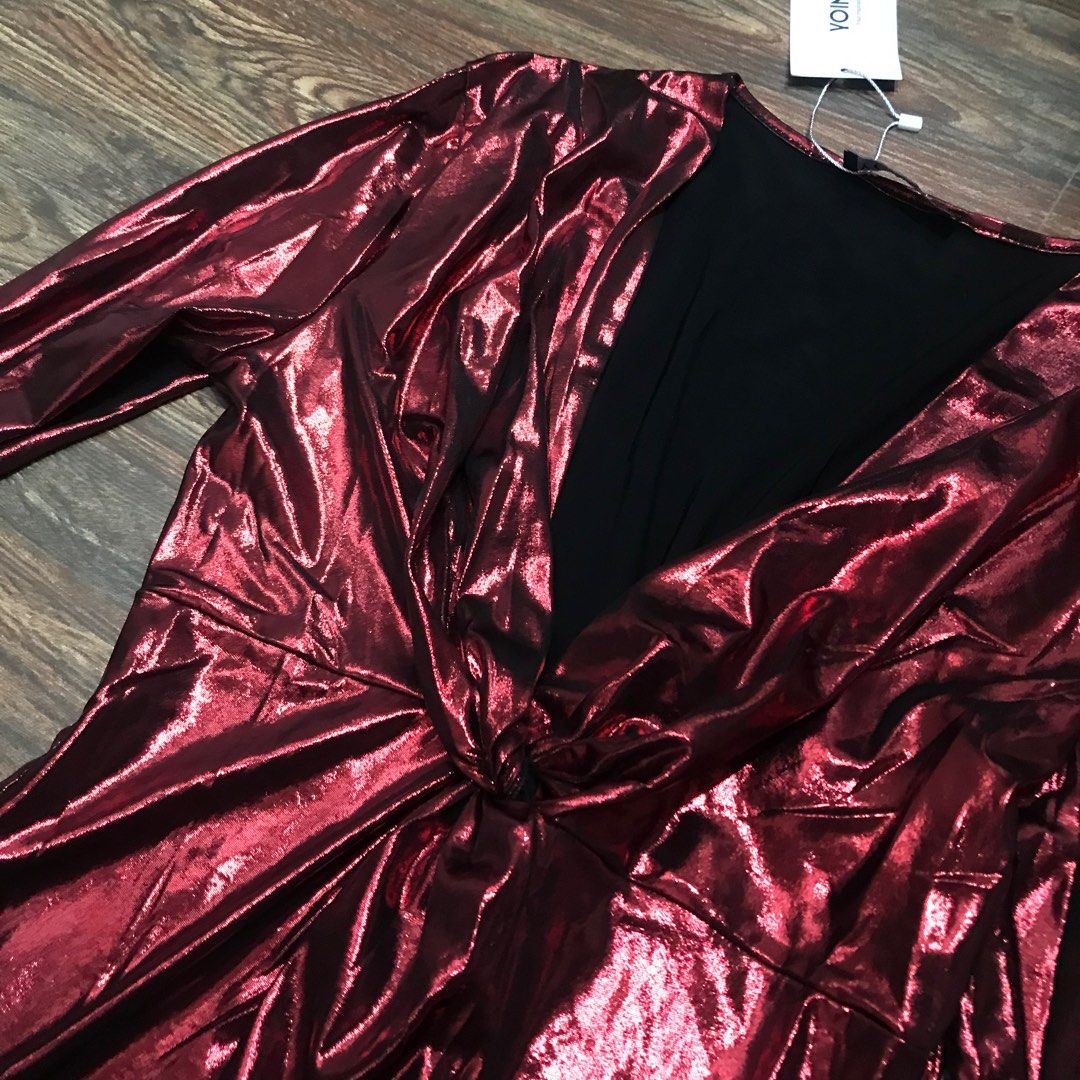 Yoins burgundy dress deals
