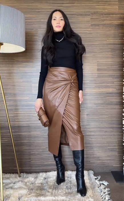 Tan leather skirt zara hotsell