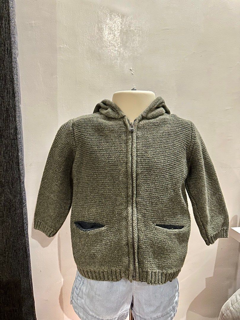 Zara jacket (Category: Babies & Kids Fashion) located in San Carlos. Submitted by puffpiece (Listing ID 1257767444, Image 2). Description: Fits 6-18m Knitted. Grey in actual.