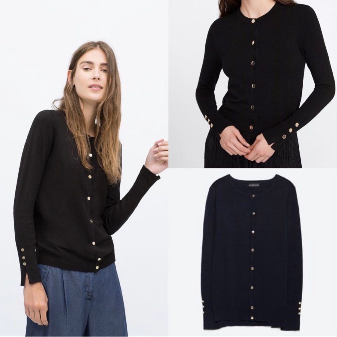 Black zara sweater with gold buttons discount