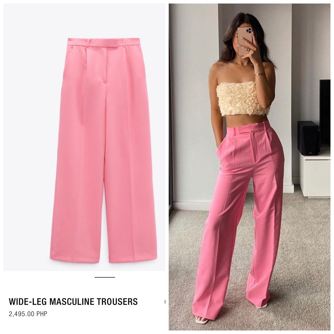 Zara Pink trouser, Women's Fashion, Bottoms, Other Bottoms on Carousell