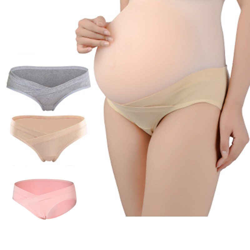 Women Seamless V Shaped Belly Support Briefs During Pregnancy Breathable  Low Waist Underwear Variety Pack Panties for Women (@-Blue, S)