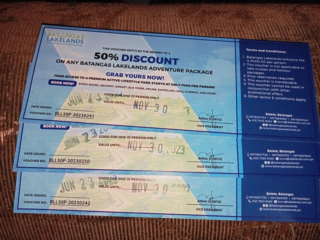 50 VOUCHER DISCOUNT on Batangas Lakeland!! NEGOTIABLE PRICE, Tickets