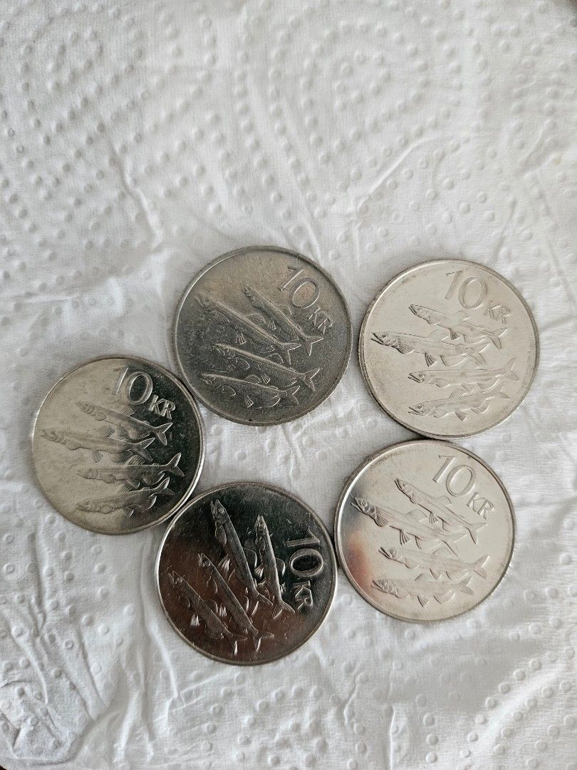 10KR Iceland 冰島克朗island 錢幣5個, 興趣及遊戲, 收藏品及紀念品, 錢幣- Carousell