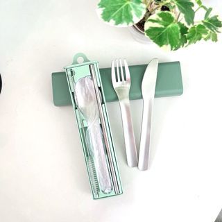 🎁全新 莫蘭迪綠 抽拉收納盒 環保吸管餐具組 304不鏽鋼 防疫餐具
