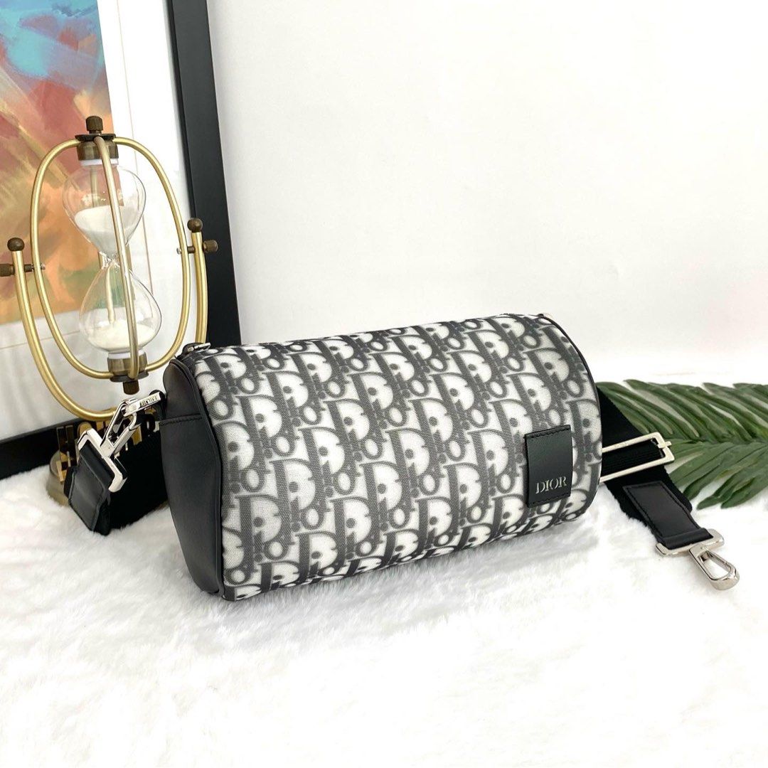 Authentic Dior Black White Oblique Roller Messenger Bag