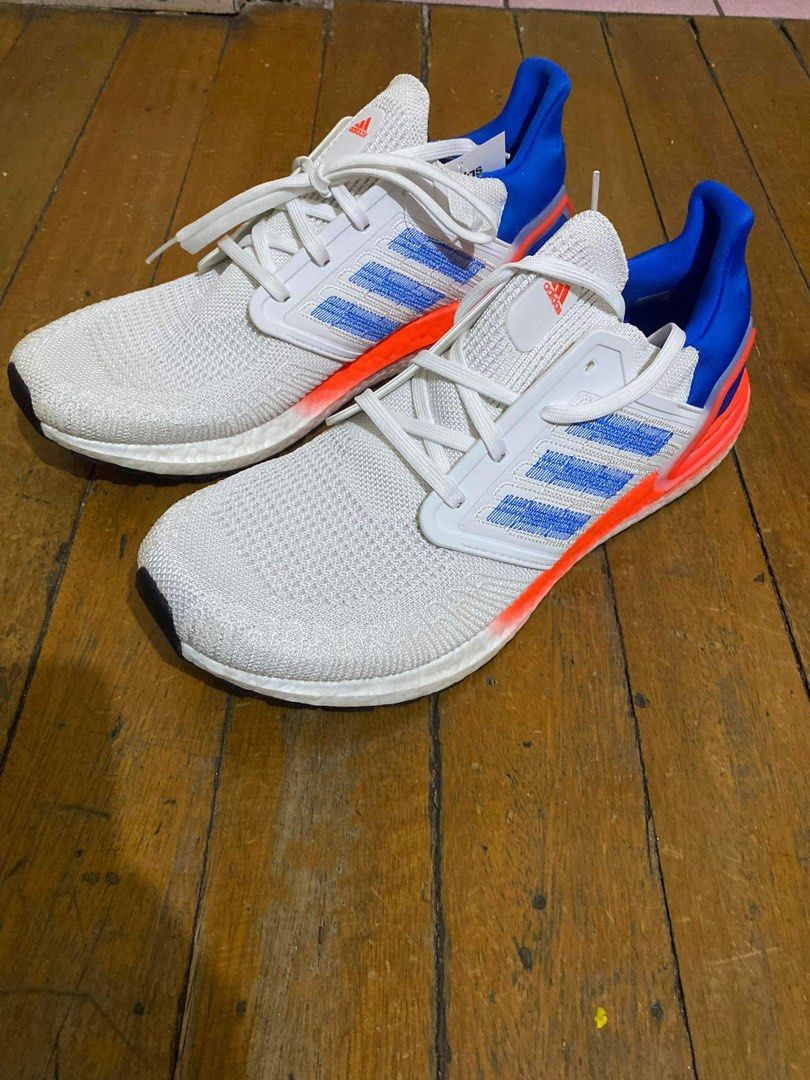 Adidas Ultraboost 20 Shoes Crystal White Glow Blue Solar Red EG0708