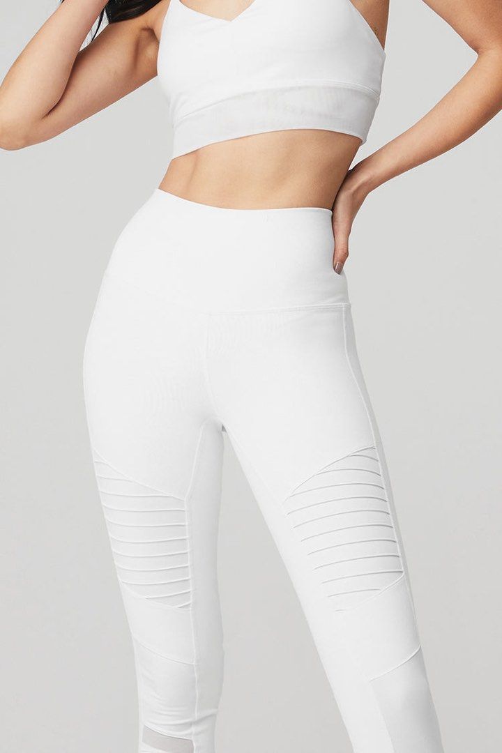 ALO YOGA WHITE HIGH WAISTED MOTO LEGGINGS Women s Fashion