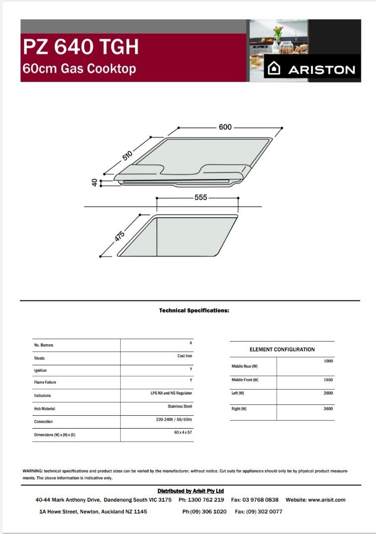 Ariston 4 burner Gas Cooktop, TV & Home Appliances, Kitchen Appliances